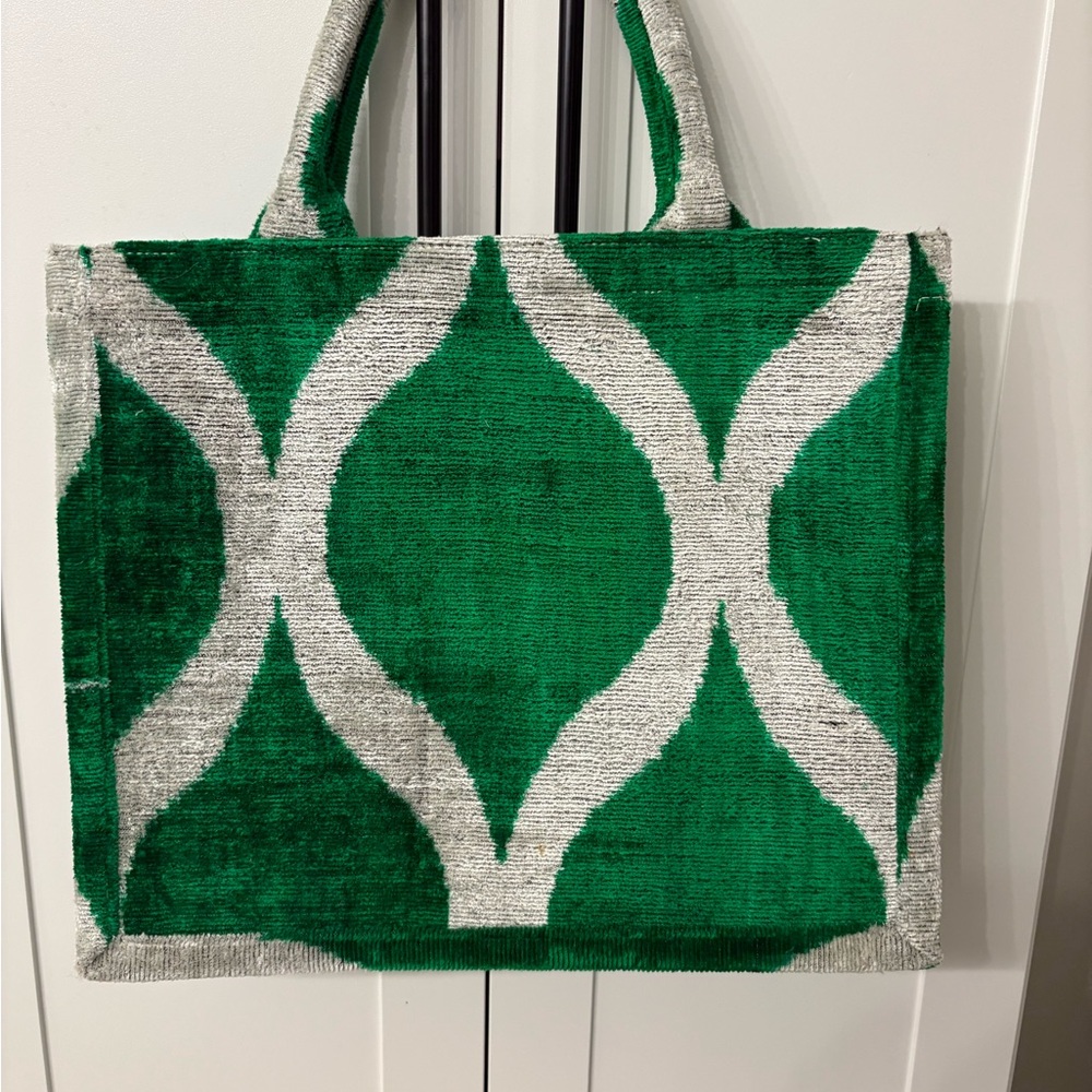 AYCA Designs Green and Silver Gray Designer Velvet Bag